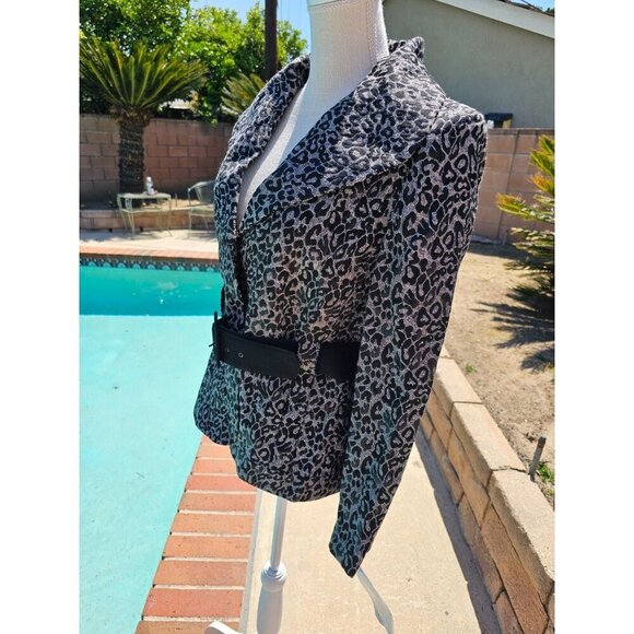 Midnight Velvet Size Medium Womens Sliver Black Cheetah Print Long Sleeve Jacket - Picture 5 of 16
